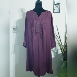 ellos Plum Pintuck Tunic with Stud Accents